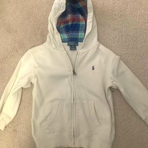 Polo Ralph Lauren white zip sweatshirt.
